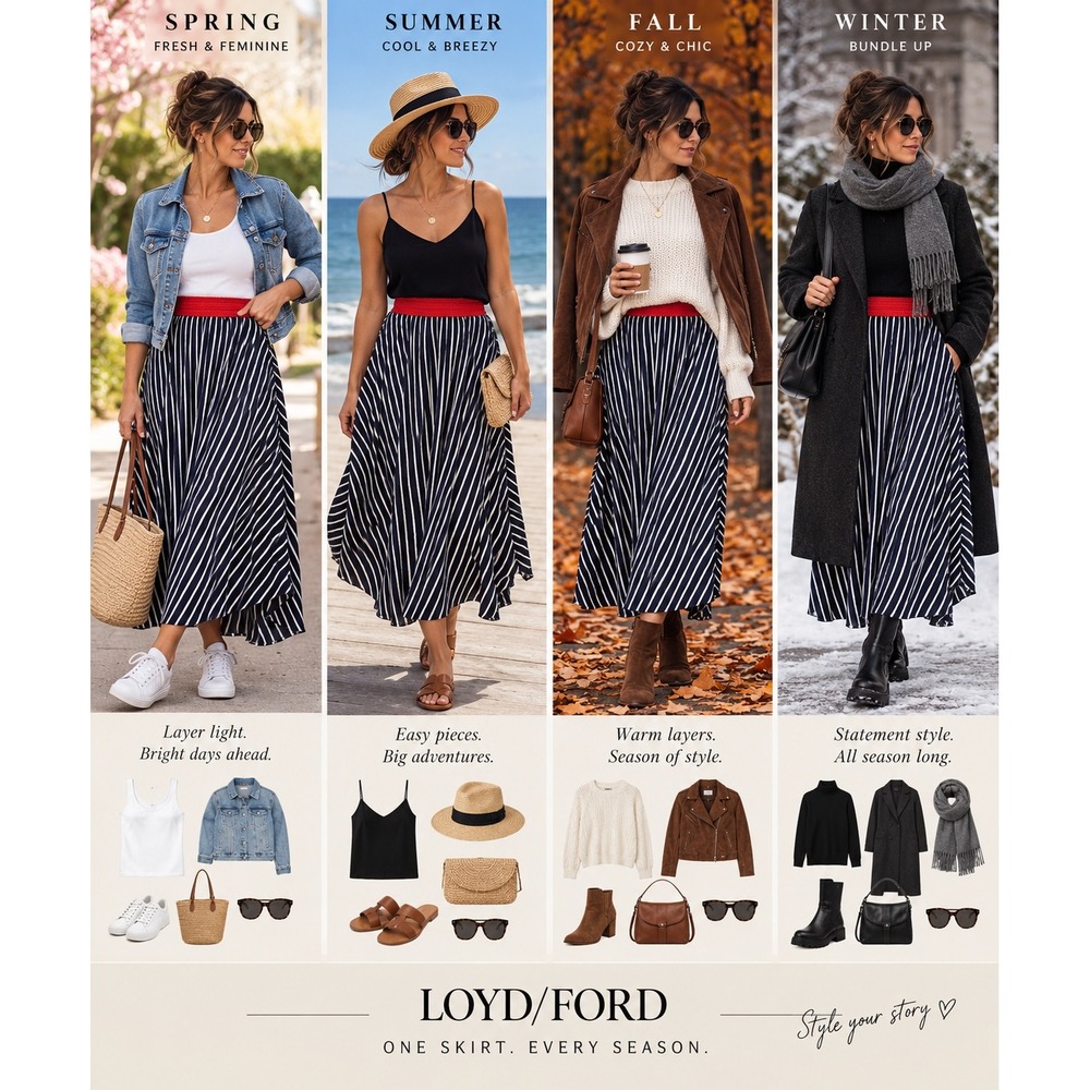 Loyd/Ford Palm Springs Striped Maxi Skirt Navy White Red Smocked Waist M